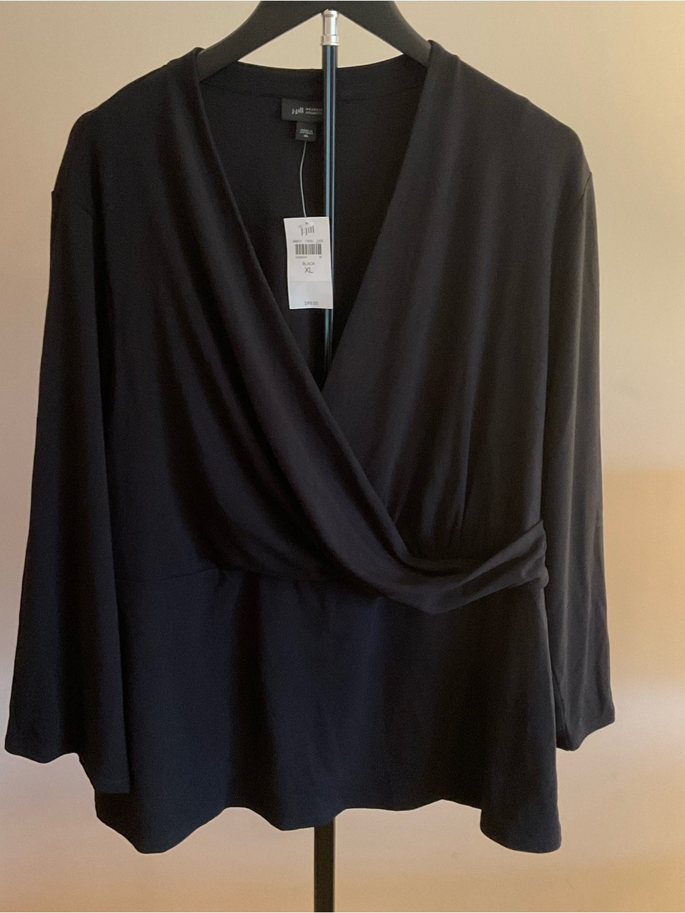 J. Jill Wearever Collection Black Draped Tunic Top size XL NWT